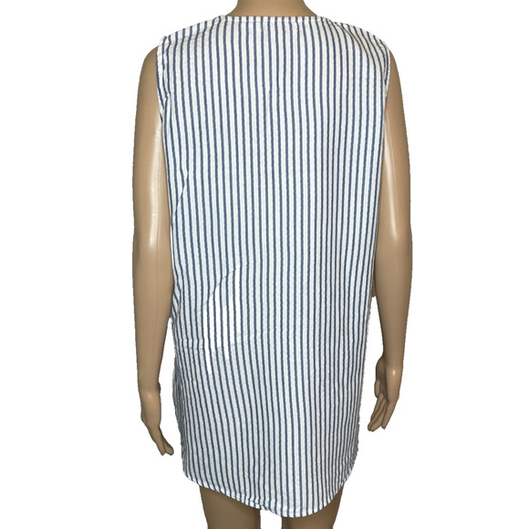 Women's Medium Fresh Produce Blue Stripe Tassel Sleeveless Cotton Blouse - Picture 3 of 5